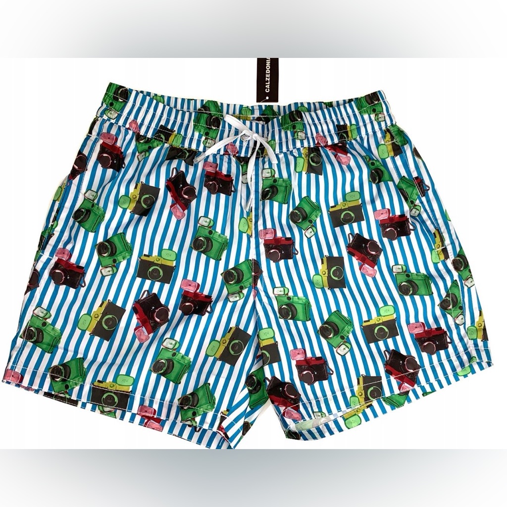 Calzedonia Coast Miami Retro Camera Striped Swim Shorts Trunks Size L — image 2 of 6